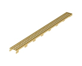 Blücher Rist Line Vienna 1000 i messingfarvet stål med et stiplet mønster, 50x932 mm, set fra en lav vinkel på hvid baggrund.