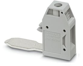 Phoenix Contact AGK 10-UKH 95 afgreningsklemme i grå plast med skruetilslutning og synlig mærkning på en hvid baggrund.