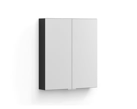 Svedbergs Intro spejlskab i granitgrå, 60 x 70 x 13,5 cm, set skråt forfra med to spejllåger.