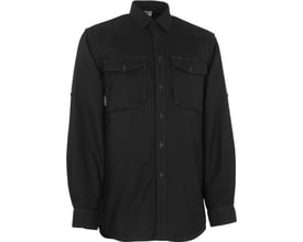 Sort Mascot Greenwood skjorte i bomuld med dobbelte brystlommer og stolpelukning, viser skjortens design.