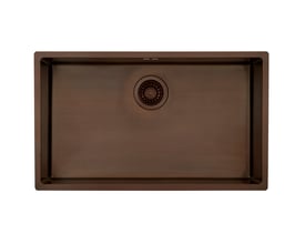Lavabo Kubus 700 Soft køkkenvask i bruneret massiv messing, set ovenfra med firkantet kumme og synlig kurveventil.