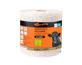 Gallagher Vidoflex 9 Turboline, 400 meter hvidt kabelbeskyttelsesrør på rulle med fine orange detaljer.