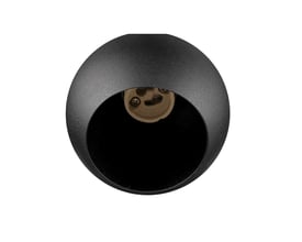 Nærbillede af SLV LIGHT EYE 90 1F pendel, viser GU10 fatningen indeni det matte sorte, kugleformede lampehoved.