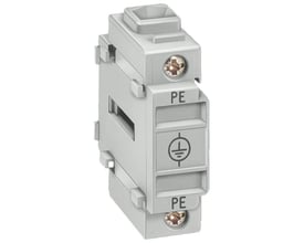 Siemens nulleder-PE klemme 3LD9 til frontmontage, med tydelig jord-symbol og 'PE' mærkning i grå plast.