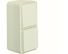 Berker W.1 kombiafbryder/stikkontakt i hvid til lodret montering med to store taster, 16A, 250V, IP55.