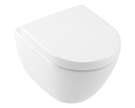 Hvid Villeroy & Boch Subway 2.0 kompakt vægskål set skråt ovenfra med det afrundede sæde lukket.
