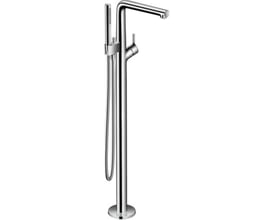 Hansgrohe Talis S gulvstående kar- og brusersøjle i blank krom med tud, 1-grebsbetjening og stavhåndbruser.