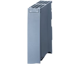 Siemens SIPLUS S7-1500 digitalt output modul med 8 relæudgange, V10.0, vist fra siden og let forfra på hvid baggrund.