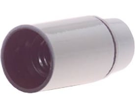Hvid, cylindrisk E14-fatning fra Teknisk Belysnings Industri med 10 mm monteringsgevind.