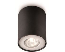 Philips Lighting Pillar Single Spot GU10 påbygningsspot i sort aluminium med synlig GU10 fatning og lyskilde.