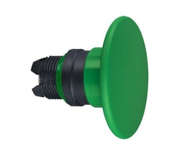 Schneider Electric ZB5AR3 paddetryk med fjederretur, grøn, Ø60 mm, kunststof på hvid baggrund.