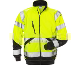Kansas Fristads Hi-Vis sweatshirt jakke i gul/sort, str. XL, med refleksdetaljer og lynlåslommer, designet til klasse 3 synlighed.