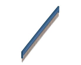 Phoenix Contact indlægsbro FBS 50-3,5 BU med 50 poler og 3,5 mm deling i blå plast og kobber på hvid baggrund.