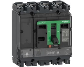 Schneider Electric ComPacT NSX160N 4-polet maksimalafbryder med MicroLogic 2.2 strømrelæ og 100A mærkestrøm.