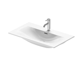 Duravit Viu hvid porcelænsvask 83x49 cm med krom vandhane og overløb, elegant og funktionelt design.