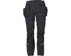 Kansas Håndværkerbuks Evolve 130160 i sort, med fuld stretch materiale, CORDURA-forstærkede hængelommer og refleksdetaljer.
