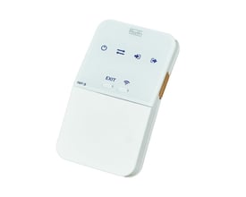Overside af Roth Touchline SL repeater i hvid, med Roth logo, strømikon, signalkommunikationsikoner og EXIT-knap.