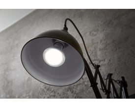 Ledvance LED R80 4,9W lampe monteret i en retro lampe, lyser varmt hvidt med 350 lumen.