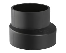 Geberit excentrisk reduktion i sort PEH materiale, med diametre på 125 mm og 50 mm.