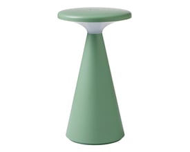 Nielsen Light Nyhavn bordlampe i støvet grøn vist fra siden, med lysende top.