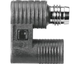 Festo prox. sensor SMTO-4U-PS-S-LED-24 i sort plast, med en L-formet struktur og en metal-gevindtilslutning.