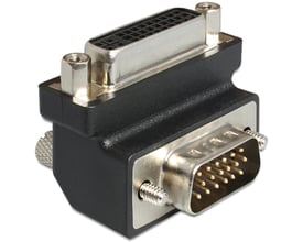 DeLOCK DVI-A til VGA vinklet adapter med 24+5-pin hun og 15-pin han stik i sort plast med metalbeslag.