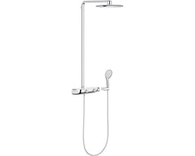Grohe Rainshower SmartControl brusesystem i krom med rund hovedbruser, håndbruser, termostat og bruseslange.