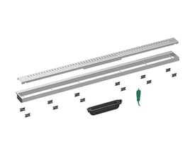 Hansgrohe kappesæt i børstet rustfrit stål med en længde på 755 mm og højde på 25 mm.