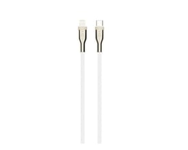 Fixed USB-C/Lightning MFi-kabel på 0,5 meter med hvid flettet kappe og de to stik vist ved siden af hinanden.
