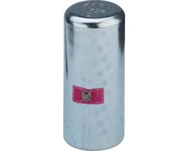 Viega Prestabo lang prop i galvanisk forzinket stål til 18 mm rør med advarselssymbol på rød baggrund.