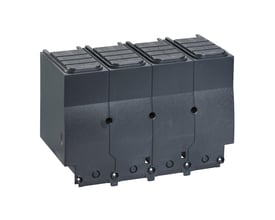 Schneider Electric 4-polet klemmeafdækning med 52,5mm afstand, vist isoleret mod hvid baggrund.