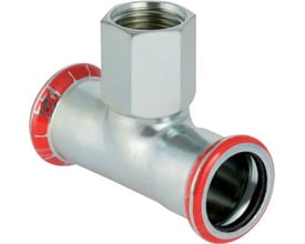 Geberit Mapress T-stykke el-forzinket 35 mm med 3/4" indvendigt gevind, med synlig presindikator.