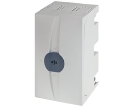 Siemens 3-polet tilslutningsmodul i hvidt plast, 35-150mm², passer til 60mm skinnesystem, vist fra siden.