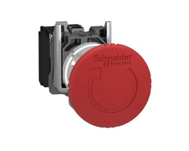 Schneider Electric komplet nødstop med tryk/drej funktion og Ø40 mm paddehoved i rød farve med 2xNC kontakter.