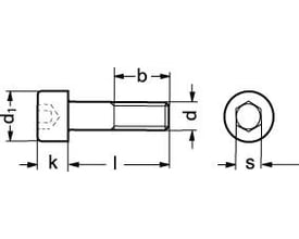 Teknisk tegning af cylinderhoved insex M6x30 skrue i syrefast A4-80 stål, viser dimensioner.