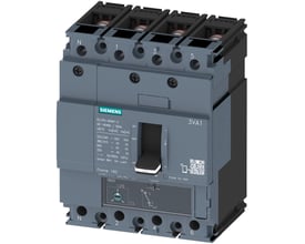 Siemens 3VA1 maksimalafbryder, 4-polet, 100A, 55kA og TM220 beskyttelse på neutral og faseskruer.