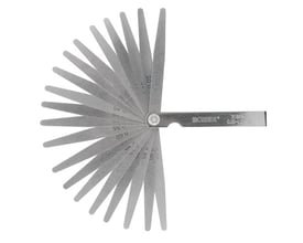 Ironside søgeblad med 20 blade spredt ud som en vifte fra holderen og måleområde på 0,05–1,00 mm.