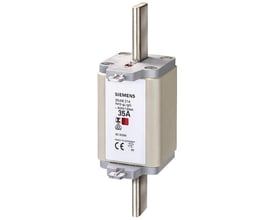 Siemens sikringselement 3NA6 214 NH2-gL/gG, 35A, 500V/120kA, Made in Germany, med tydeligt mærket 35A og CE-mærke.