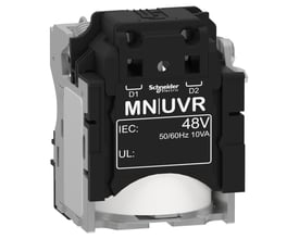Schneider Electric spole MN UVR med 48V mærkning, designet til NSX100-630 afbrydere.