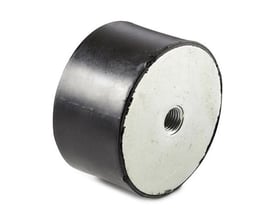 Vibrationsdæmper Type C 50-40 med sort cylindrisk gummi og rund metalflade med indvendigt M10-gevind.