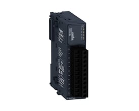 Schneider Electric Modicon TM3 digitalt udgangsmodul med 8 NPN udgange og skrueklemmer, vist i grå plast.