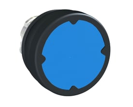 Schneider Electric ZB4 trykknaphoved med mørkeblå front og krombelagt metalring, Ø37 mm diameter, isoleret.