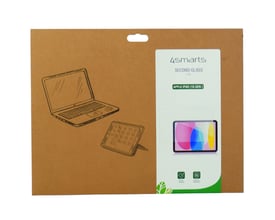 4smarts Second Glass skærmbeskyttelse til iPad 10.9" og 11" i original emballage med tegninger af tablet og laptop.