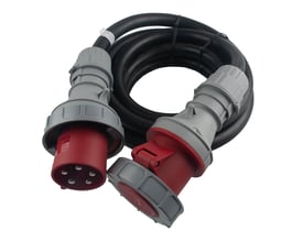 VAERK CEE 5P forlængerkabel på 5 meter med 63A og 5G16 H07RN-F kabeltype, med grå og røde stik.