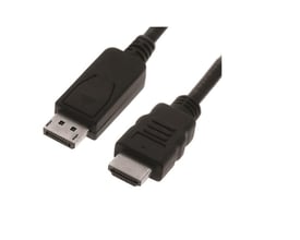 DisplayPort til HDMI kabel i sort, 4,5 meter langt, med DP han og HDMI han stik på hvid baggrund.