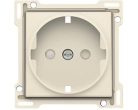 Niko afdækning til schuko stikkontakt i cream med indbygget pillesikring og sidejord, vist frontalt på hvid baggrund.