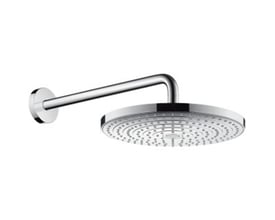 Hansgrohe RD Select S 300 2jet hovedbruser med bruserarm, vist fra siden med et overblik over designet.