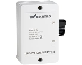 Katko sikkerhedsafbryder KSM 316U, 4-polet og 16 A, med lys kapsling og sort sidebetjent håndtag.