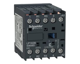 Schneider Electric 4-polet kontaktor, 20A, 2NO 2 NC. Synlig mærkat med model LP1K09 0085BD 24V.
