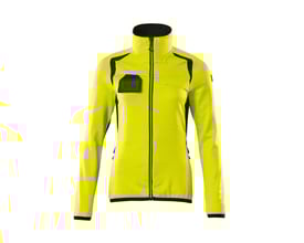 Mascot Hi-Vis fleecetrøje i gul med sort lynlås, høj krave og sort paneldetalje på skuldrene.